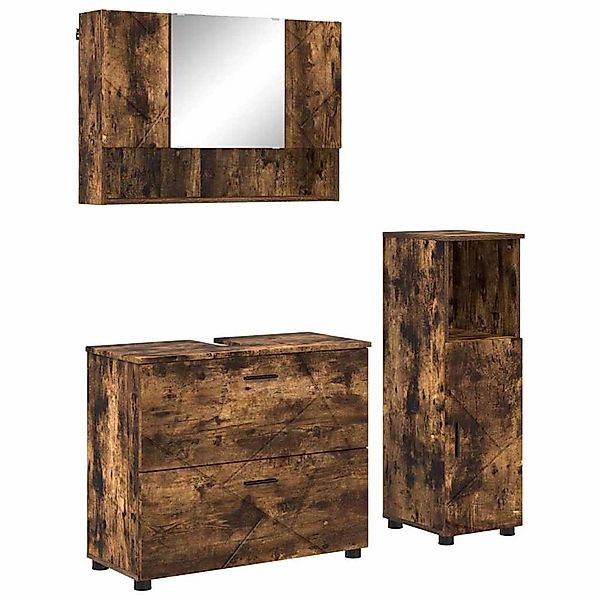 vidaXL Badezimmermöbel Set mit Regal 3-Tlg Räuchereiche Holzwerkstoff 33930 günstig online kaufen