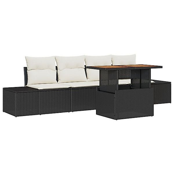 vidaXL Loungesofa 5-teiliges Garten Sofa Set mit Kissen Schwarz Poly Rattan günstig online kaufen