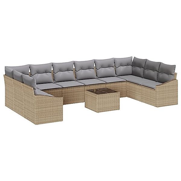 vidaXL Loungesofa 11-teiliges Garten-Sofa-Set mit Kissen - Beige und graues günstig online kaufen