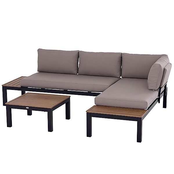 Outsunny Garten Sofa Set Aluminium  Schaumstoff Grau Natur L164 x B74 x H69 günstig online kaufen