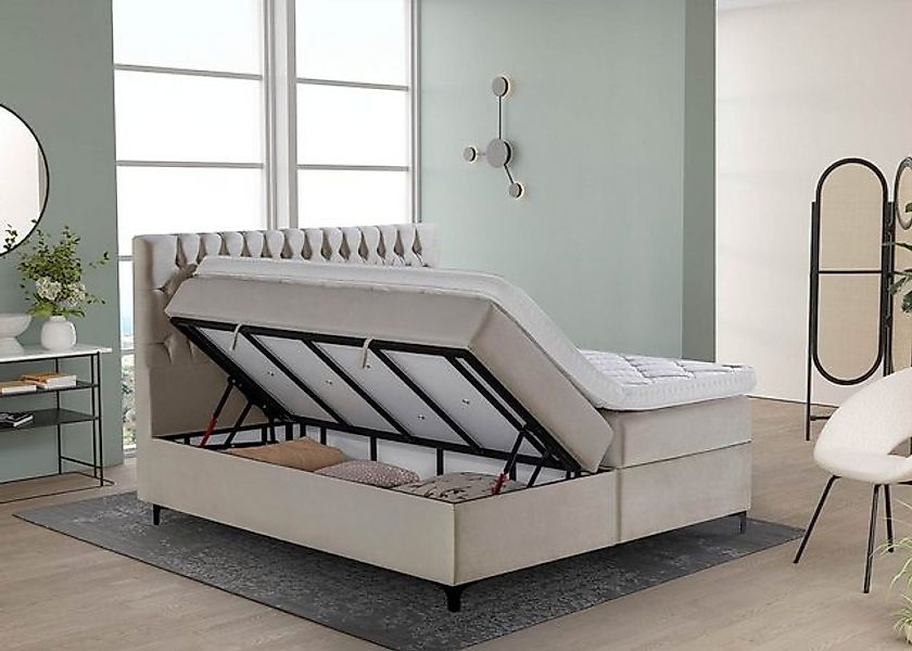 BettCo Stauraumbett Boxspringbett mit Bettkasten Vegas (in Samt Beige, 140 günstig online kaufen