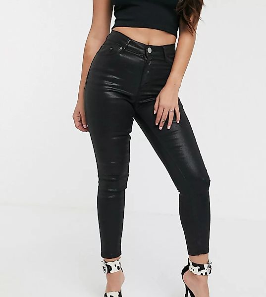 ASOS DESIGN Petite – Ridley – Beschichtete schwarze Skinny-Jeans mit hohem günstig online kaufen