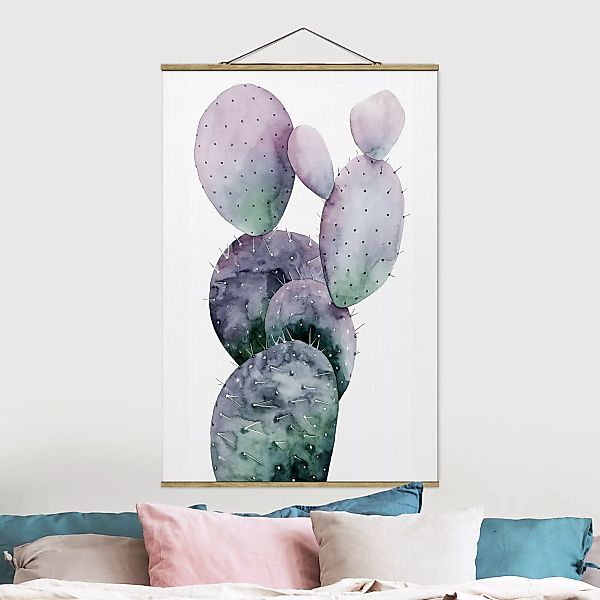 Stoffbild Blumen mit Posterleisten - Hochformat Kaktus in Lila I günstig online kaufen
