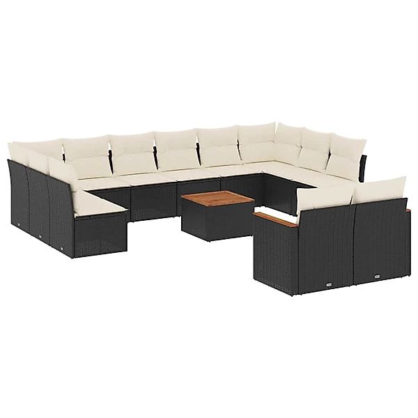 vidaXL 13-Tlg Garten-Sofagarnitur mit Kissen Schwarz Poly Rattan 3258850 günstig online kaufen
