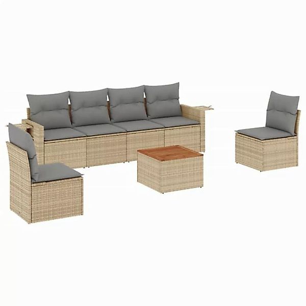 vidaXL Sofaelement 7-tlg. Garten-Sofagarnitur mit Kissen Beige Poly Rattan günstig online kaufen