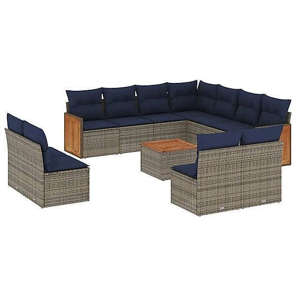 vidaXL 12-Tlg Gartensofa-Set mit Kissen Grau Polyrattan 3227776 günstig online kaufen