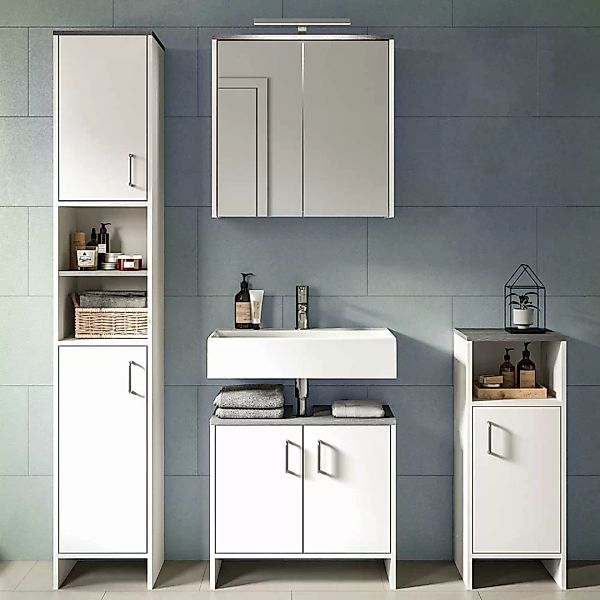 Modernes Badezimmermöbelset in Weiß und Rauchsilber 180 cm hoch (vierteilig günstig online kaufen