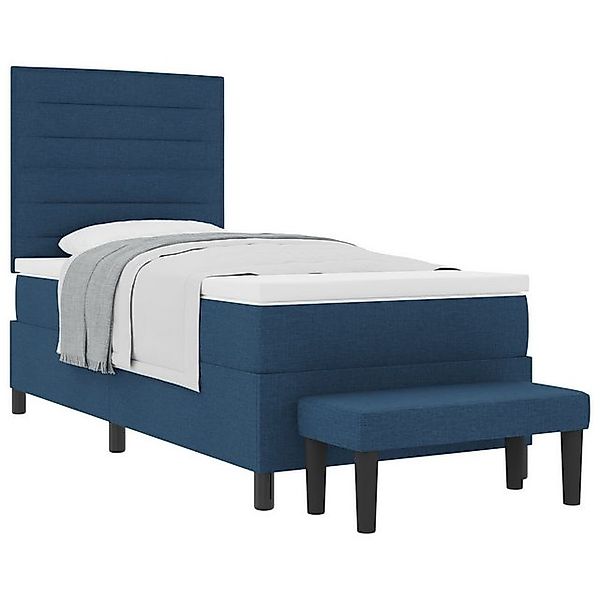 vidaXL Bett Boxspringbett mit Matratze & Bank Blau 90x190 cm Stoff (2-tlg) günstig online kaufen