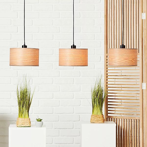 Brilliant Pendelleuchte Romm 3-flammig Holz und Schwarz günstig online kaufen