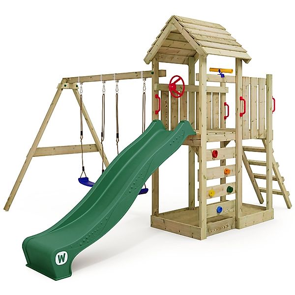 Wickey Spielturm MultiFlyer mit Holzdach, Doppelschaukel günstig online kaufen