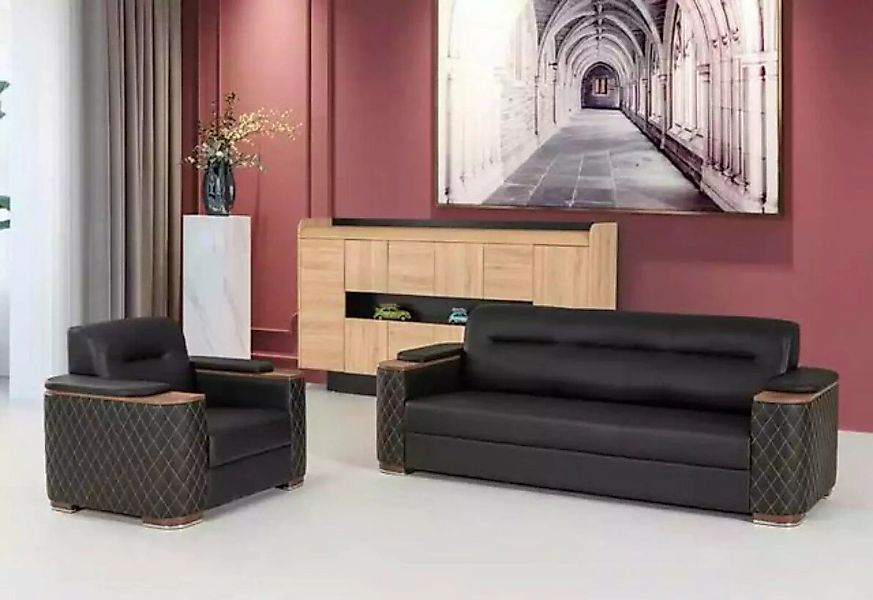 JVmoebel Sofa Schwarze Couchgarnitur Dreisitzer Sessel Arbeitszimmer Luxus günstig online kaufen