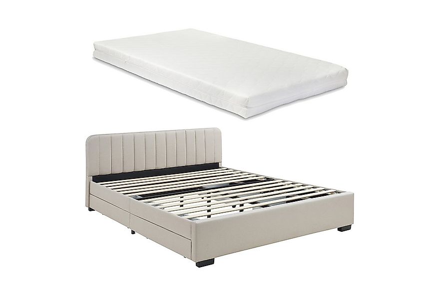 en.casa Polsterbett, »Nofrenna« mit Matratze 140 x 200 cm Leinen Beige günstig online kaufen