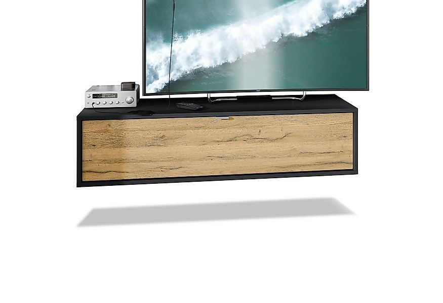 Vladon Lowboard Lana 1200 (TV-Kommode, mit Klappe dahinter 3 Fächer), Schwa günstig online kaufen