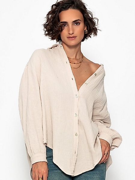 SASSYCLASSY Longbluse Musselin Bluse mit hellen Streifen für Damen Baumwoll günstig online kaufen