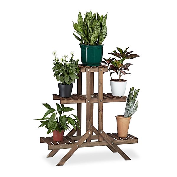 relaxdays Blumenständer Blumentreppe 3 Ebenen, Schokobraun günstig online kaufen