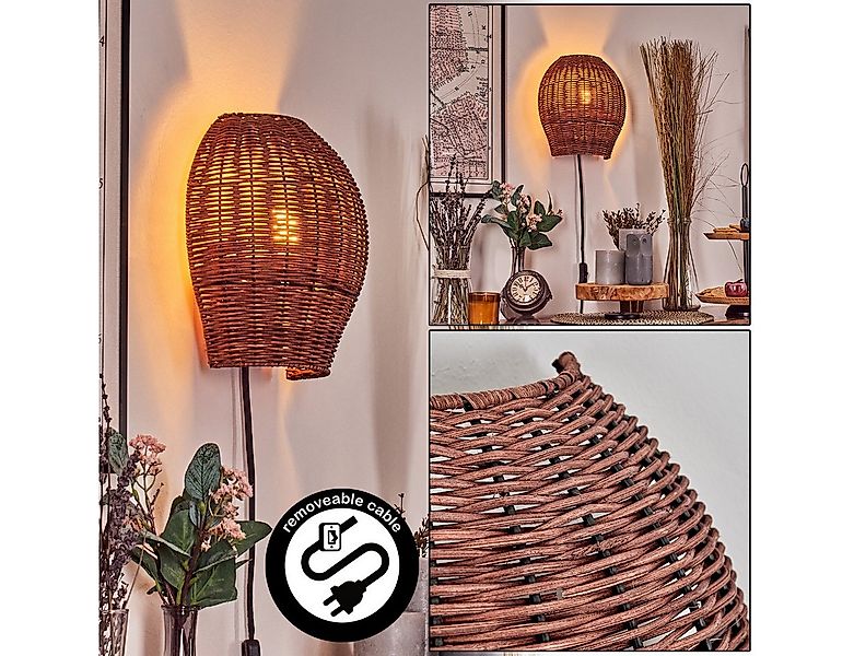 hofstein Wandleuchte Wandlampe aus Metall/Rattan in Schwarz/Dunkelbraun, oh günstig online kaufen