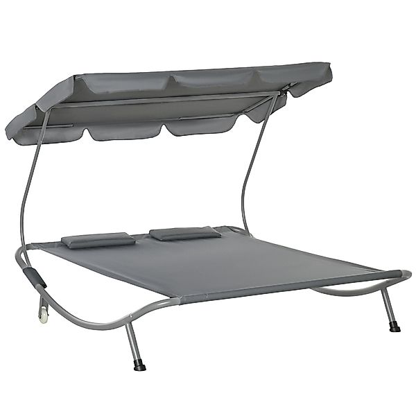 Outsunny Doppelliege mit Dach  Rollbare Sonnenliege Relaxliege, Stahl, Grau günstig online kaufen