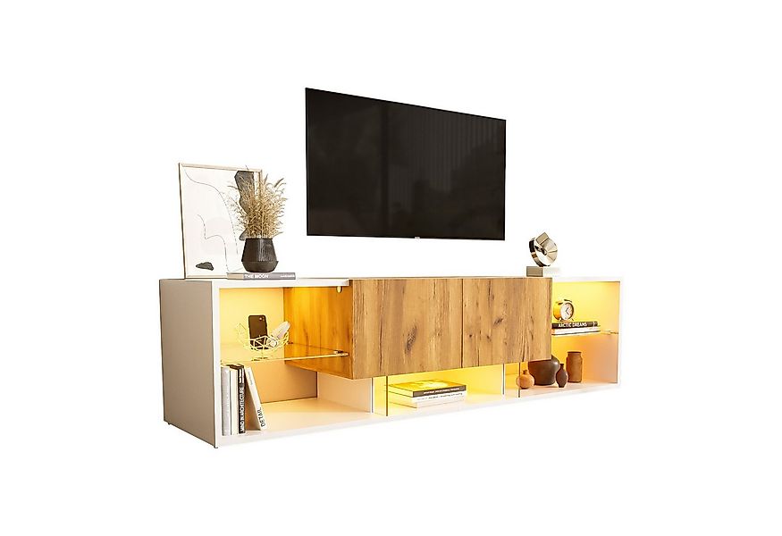 Merax Lowboard mit LED-Beleuchtung (1 St), TV-Schrank Fernsehschrank mit Gl günstig online kaufen