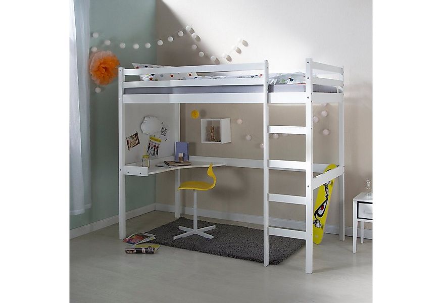 Homestyle4u Hochbett 90x200 Kinderbett Weiß Schreibtisch Leiter Rausfallsch günstig online kaufen