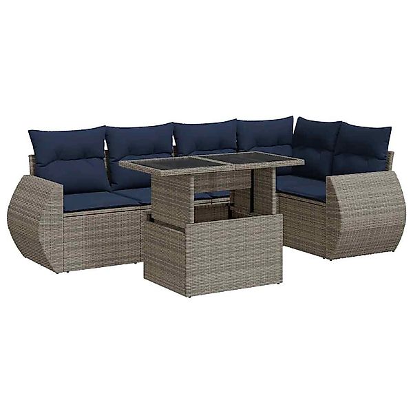 vidaXL 6-Tlg Garten-Sofagarnitur mit Kissen Grau Poly Rattan Akazie 3326642 günstig online kaufen