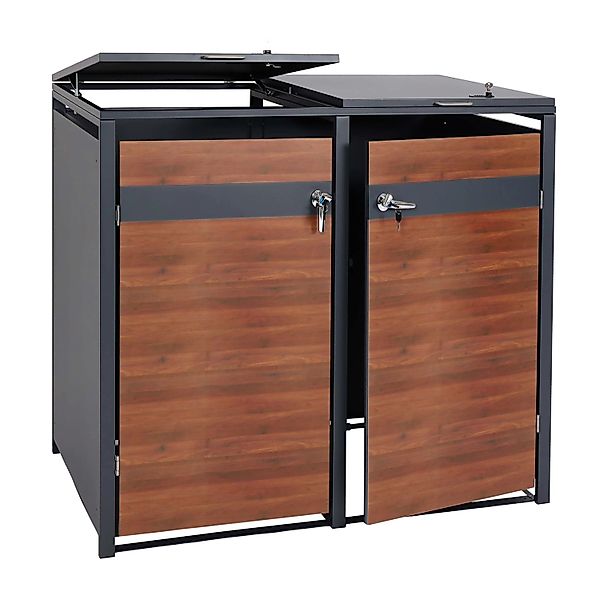 PROREGAL Mülltonnenbox 2er 117x132x80cm Anthrazit Kirsche-Holzoptik Dunkelb günstig online kaufen