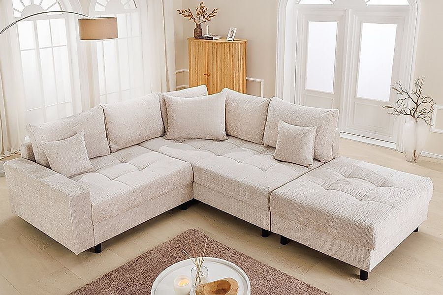 riess-ambiente Ecksofa KENT 220cm champagner beige · Chenille-Bezug, FSC-ze günstig online kaufen