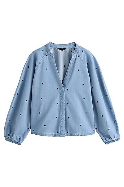 Next Hemdbluse Denim-Bluse mit Puffärmeln und Herz-Stickerei (1-tlg) günstig online kaufen