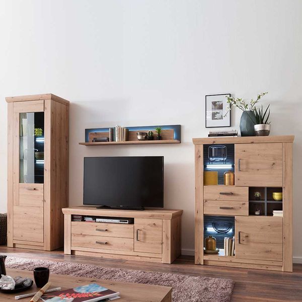 Wohnwand in Eichefarben und Anthrazit modern (vierteilig) günstig online kaufen