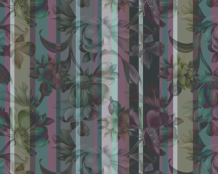 Fototapete "Flowers and Stripes Purple" 4,00x2,50 m / Strukturvlies Klassik günstig online kaufen