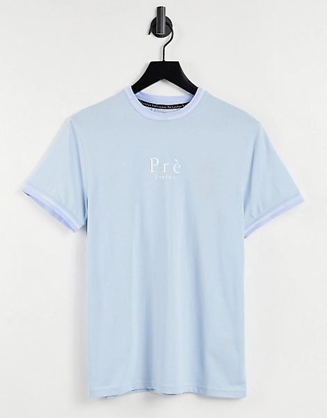 Pre London – Forno – T-Shirt in Blau mit Logo am Ausschnitt günstig online kaufen
