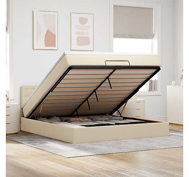 vidaXL Bett, Ottomane Bett mit Matratze & LEDs Creme 180x200 cm Stoff günstig online kaufen