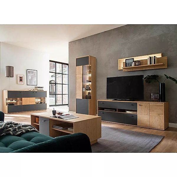 Wohnzimmermöbel Set braun VALPARAISO-05 Modern in Eiche Bianco teilmassiv, günstig online kaufen