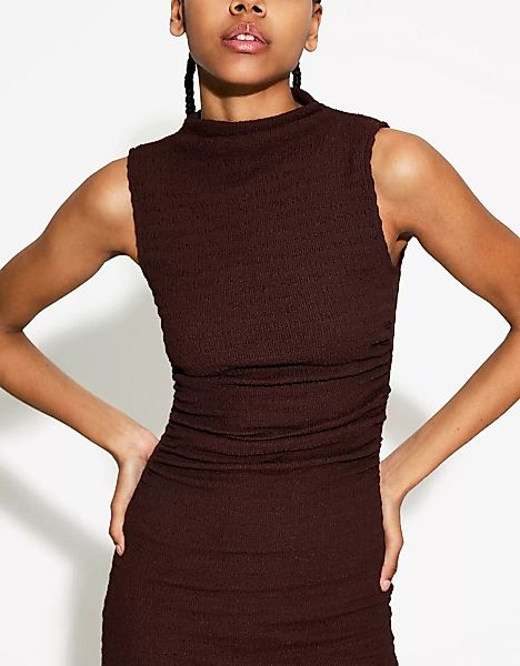 Bershka Figurbetontes Midikleid Aus Popelin Damen S Braun günstig online kaufen