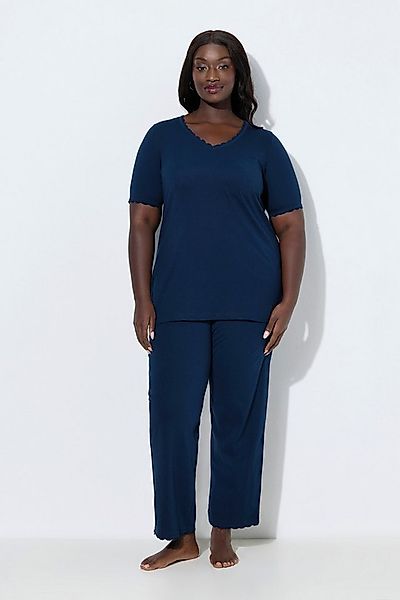Ulla Popken Pyjama Pyjama Spitze V-Ausschnitt Halbarm Biobaumwolle günstig online kaufen