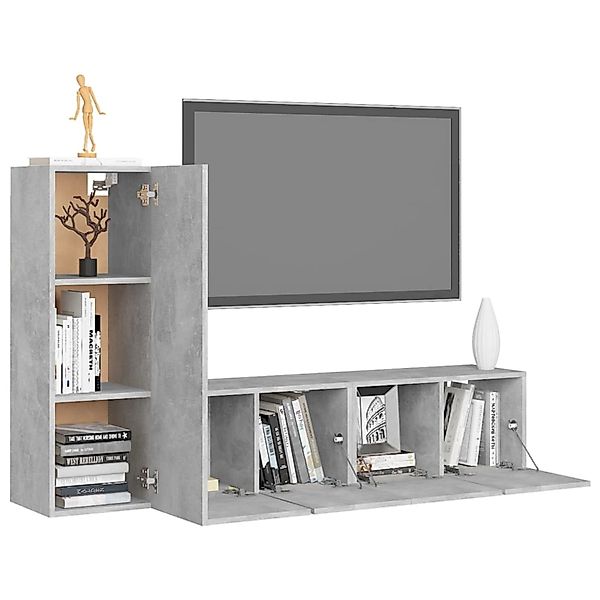 vidaXL TV-Schrank 3-tlg TV-Schrank-Set Betongrau Spanplatte günstig online kaufen