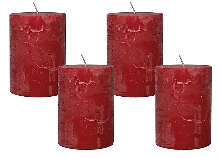 4 Rustic Stumpenkerzen Premium Kerze Rot 7x10cm - 45 Std Brenndauer günstig online kaufen