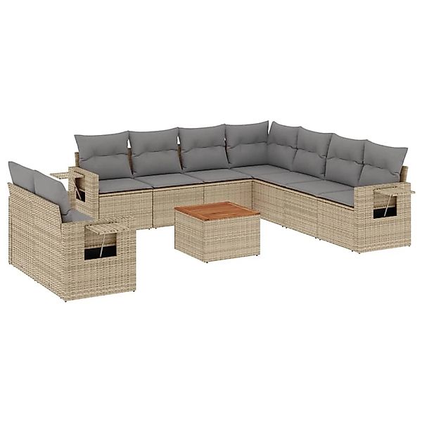 vidaXL 10-Tlg Garten-Sofagarnitur mit Kissen Beige Poly Rattan 3256962 günstig online kaufen