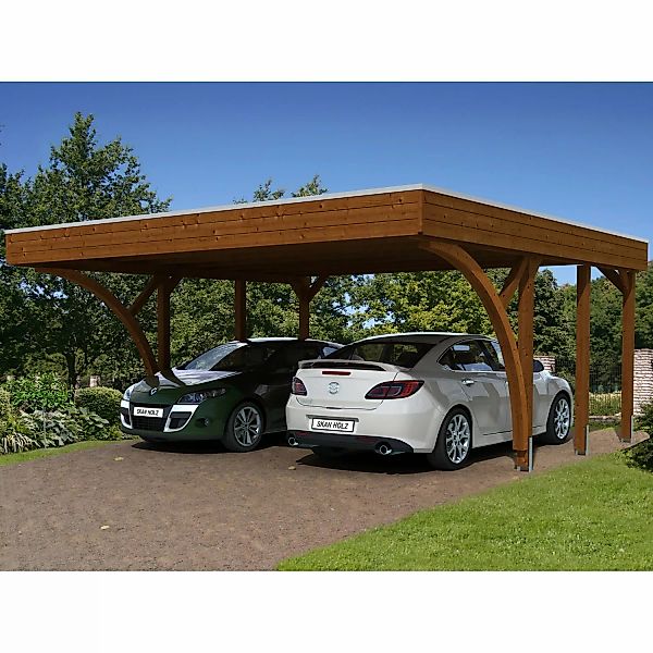 Skan Holz Carport Friesland Set 8 557 cm x 555 cm Nussbaum günstig online kaufen