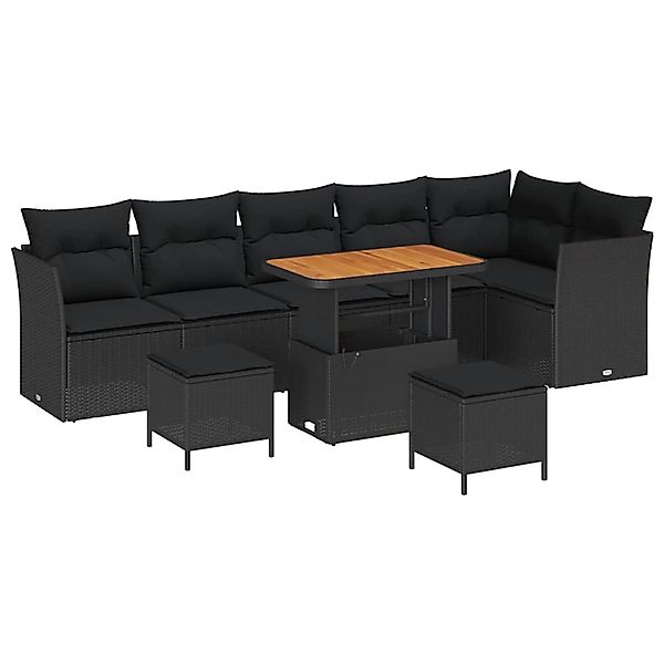 vidaXL 9-Teiliges Gartensofa-Set mit Kissen Schwarz Poly Rattan Akazie 3361 günstig online kaufen