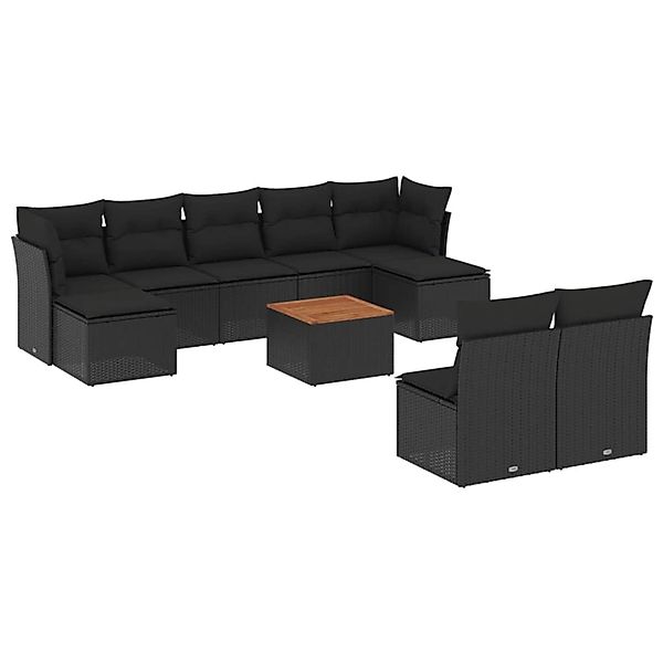 vidaXL 10-Tlg Garten-Sofagarnitur mit Kissen Schwarz Poly Rattan 3256188 günstig online kaufen