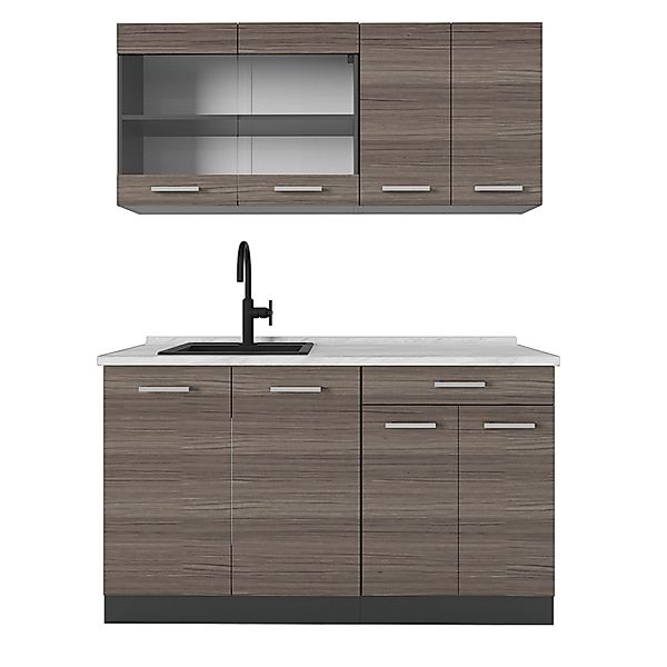 Vicco R-Line Singleküche Edelgrau/Anthrazit 140 cm AP Marmor ohne E-Geräte günstig online kaufen