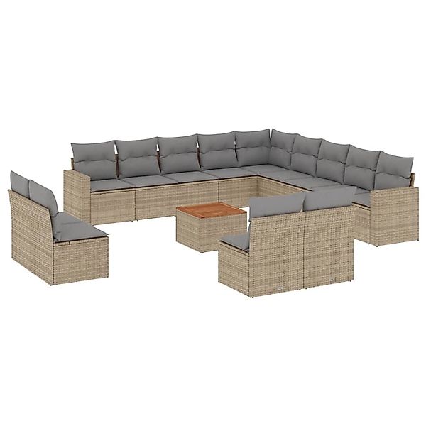 vidaXL 14-Tlg Garten-Sofagarnitur mit Kissen Beige Poly Rattan 3256710 günstig online kaufen