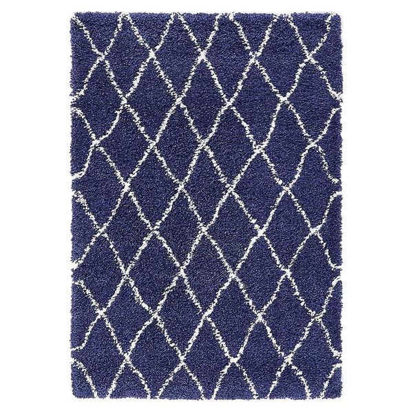 Rautenmuster Teppich blau - Hochflor Skandi Design günstig online kaufen