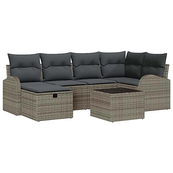 vidaXL Garten-Sofa-Set mit Kissen mit Speicher 7-Tlg Grau Poly Rattan 33604 günstig online kaufen