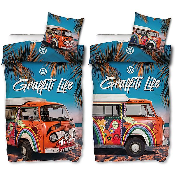 BERONAGE Wendebettwäsche VW Volkswagen Bulli Graffiti günstig online kaufen