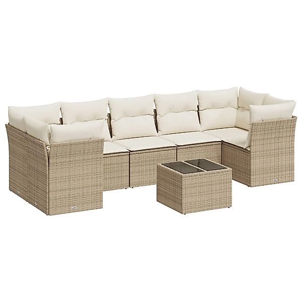 vidaXL 8-Tlg Garten-Sofagarnitur mit Kissen Beige Poly Rattan 3249127 günstig online kaufen