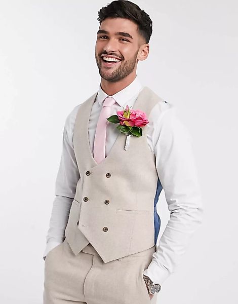 Harry Brown – Wedding – Schmale, zweireihige Anzugweste aus Tweed-Neutral günstig online kaufen