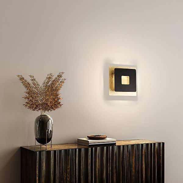 LED-Wandleuchte Hennes, Breite 18 cm, blattgold/schwarz günstig online kaufen