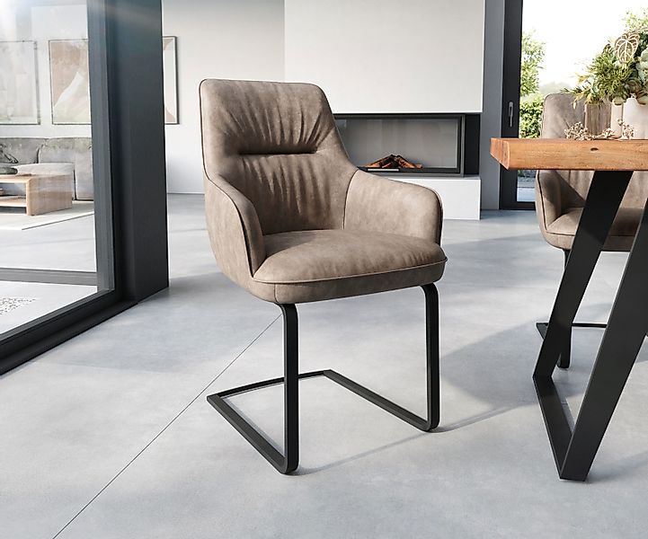 Freischwinger Zelia-Flex mit Armlehnen Mikrofaser Taupe Vintage Freischwing günstig online kaufen