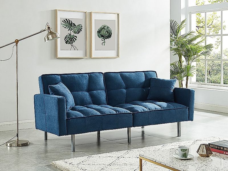 Schlafsofa Klappsofa 3-Sitzer - Stoff - Blau - MINEY günstig online kaufen